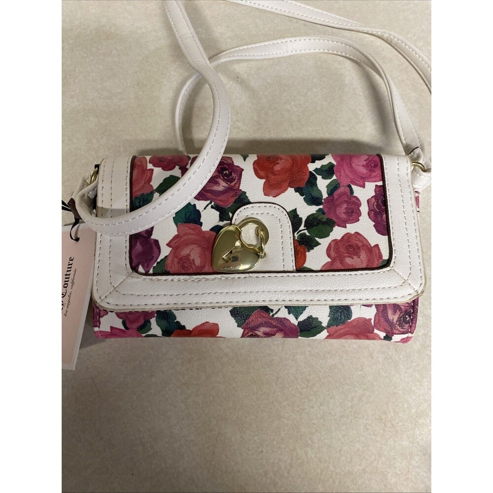 Juicy Couture Romantic Charm Floral Crossbody Wallet Bag Purse Pink White - Picture 2 of 8